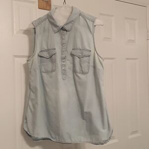 Light blue chambray sleeveless shirt